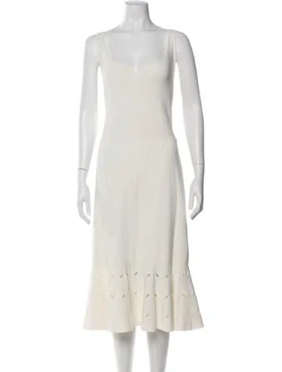 Pre-owned Ted Baker Square Neckline Midi Length Dress In White