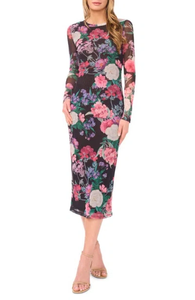 Ted Baker Stacie Floral Long Sleeve Mesh Midi Dress In Multi