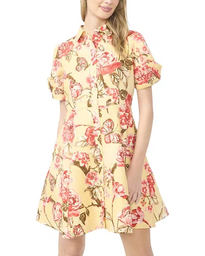 Ted Baker Stina Twist Sleeve Flared Linen Mini Dress In Yellow