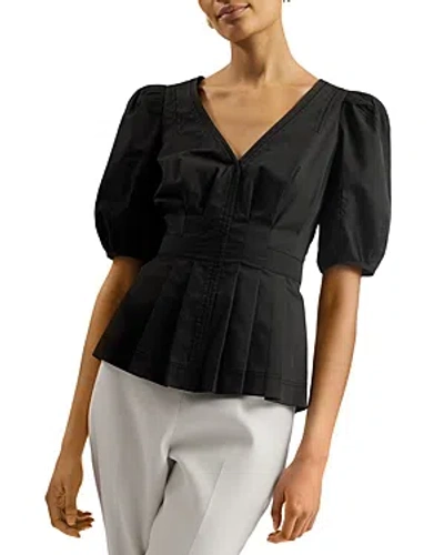 Ted Baker Stitch Detail Puff Sleeve Top In Black