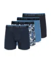 Ted Baker Stretch Boxer Briefs, Pack Of 4 In Blue/black