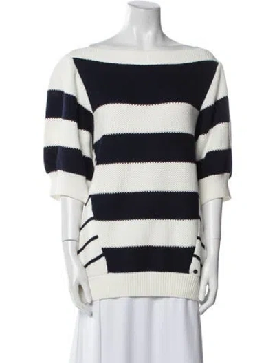 Pre-owned Ted Baker Striped Bateau Neckline Sweater In White