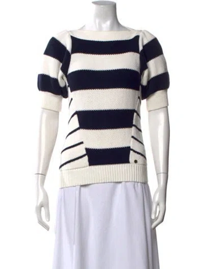 Pre-owned Ted Baker Striped Bateau Neckline Sweater In White