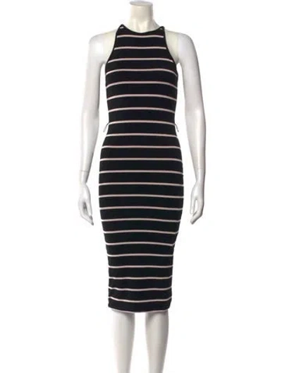 Pre-owned Ted Baker Striped Midi Length Dress In Black