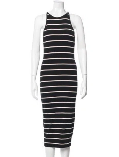Pre-owned Ted Baker Striped Midi Length Dress In Black
