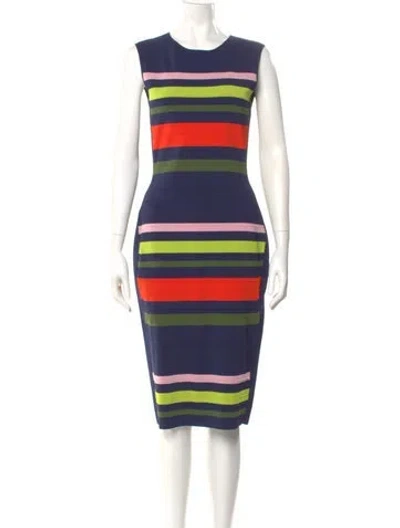 Pre-owned Ted Baker Striped Midi Length Dress In Blue