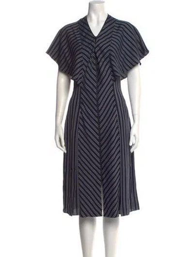 Pre-owned Ted Baker Striped Midi Length Dress In Blue