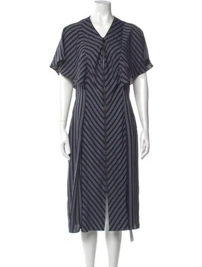 Pre-owned Ted Baker Striped Midi Length Dress In Blue