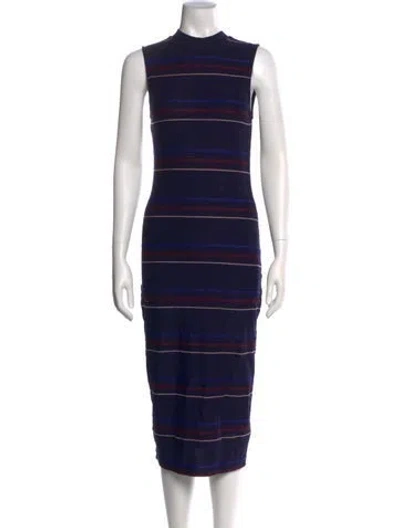 Pre-owned Ted Baker Striped Midi Length Dress In Blue