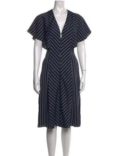 Pre-owned Ted Baker Striped Midi Length Dress In Blue