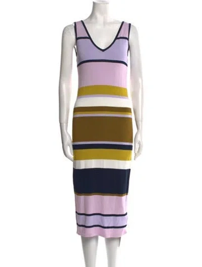 Pre-owned Ted Baker Striped Midi Length Dress In Multi