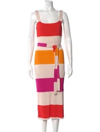 Pre-owned Ted Baker Striped Midi Length Dress In Neutral