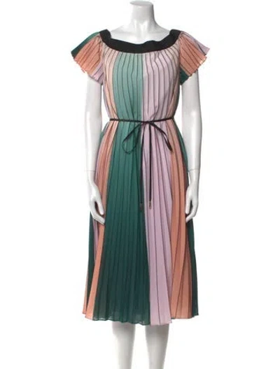 Pre-owned Ted Baker Striped Midi Length Dress In Neutral