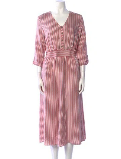 Pre-owned Ted Baker Striped Midi Length Dress In Pink