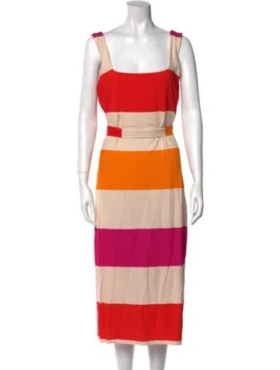 Pre-owned Ted Baker Striped Midi Length Dress W/ Tags In Neutral