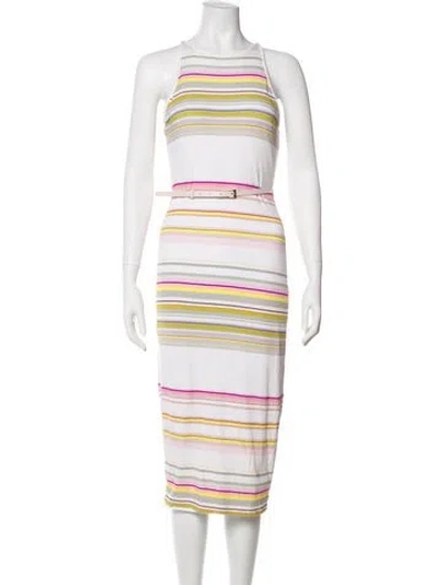 Pre-owned Ted Baker Striped Midi Length Dress In White