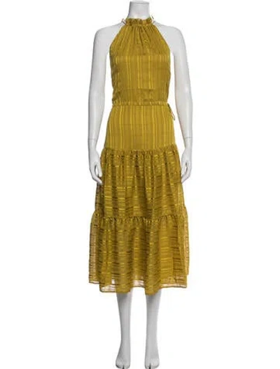 Pre-owned Ted Baker Striped Midi Length Dress In Yellow