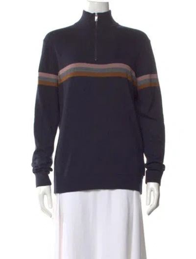 Pre-owned Ted Baker Striped Mock Neck Sweater In Blue