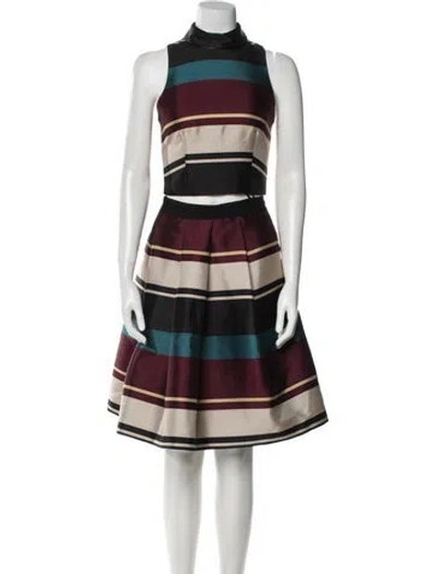 Pre-owned Ted Baker Striped Pleated Accents Skirt Set In Black