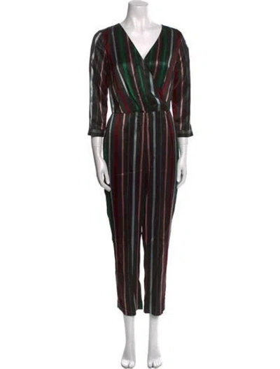 Pre-owned Ted Baker Striped V-neck Jumpsuit In Black