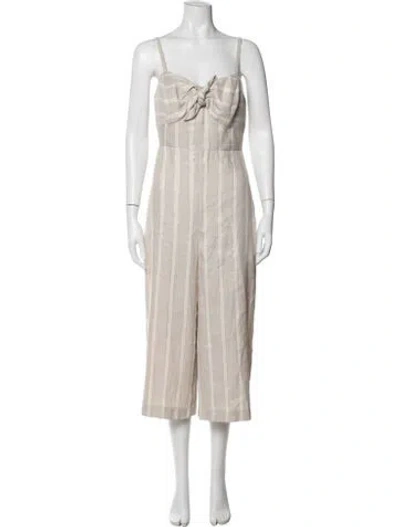 Pre-owned Ted Baker Striped V-neck Jumpsuit W/ Tags In Neutrals