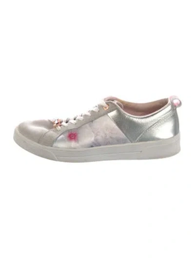 Pre-owned Ted Baker Suede Colorblock Pattern Sneakers In White