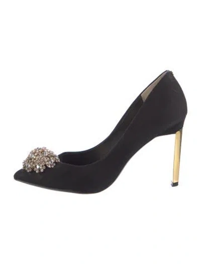 Pre-owned Ted Baker Suede Floral Print Pumps In Black
