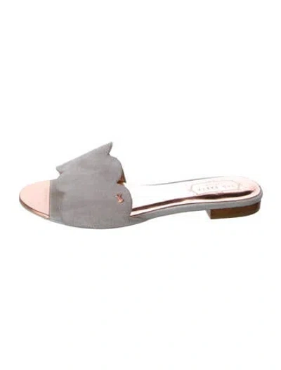 Pre-owned Ted Baker Suede Scalloped Accent Mules In Blue