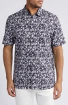 Ted Baker Tavaro Abstract Floral Short Sleeve Button-up Shirt In Navy