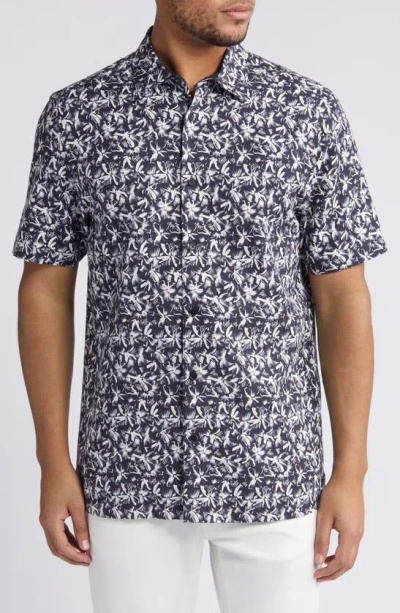 Ted Baker Tavaro Abstract Floral Short Sleeve Button-up Shirt In Navy