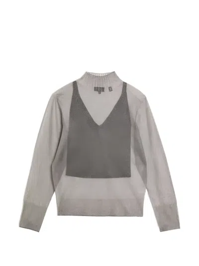 Ted Baker Taylaw Sheer Funnel-neck Knitted Top In Gray