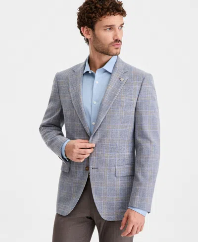 Ted Baker Ted By  Men's Blue Plaid Modern-fit Blazer In Gray