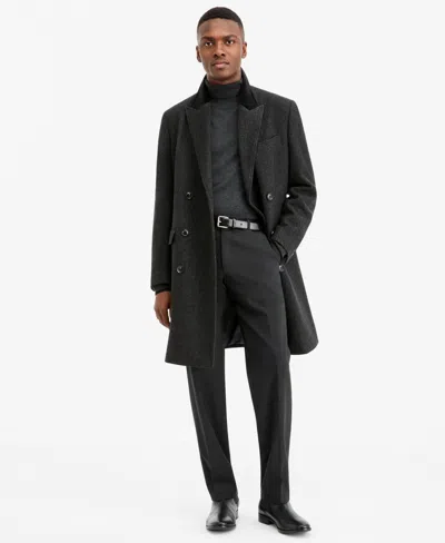 Ted Baker Ted By  Men's Modern-fit Herringbone Charcoal Overcoat