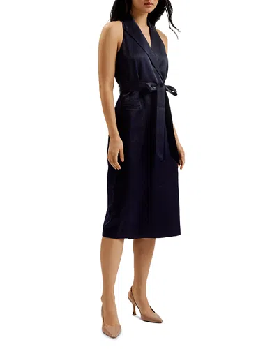 Ted Baker Teerud Tailored Satin Belted Midi Dress In Navy