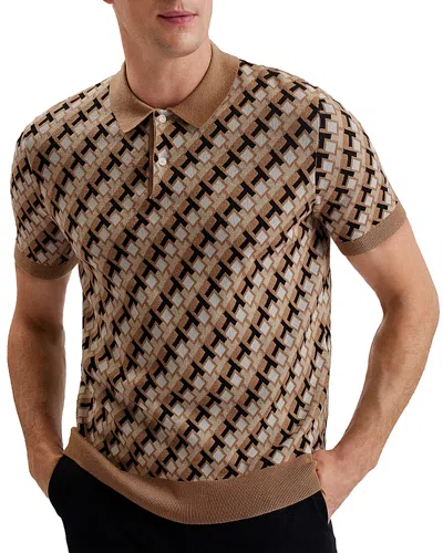 Ted Baker Textured Jacquard Polo Shirt In Brown