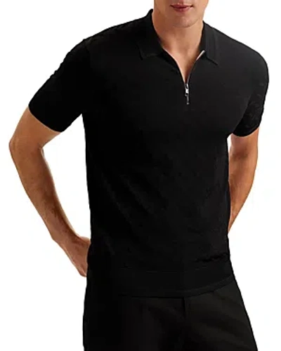 Ted Baker Textured Short Sleeve Quarter Zip Polo Shirt In Black