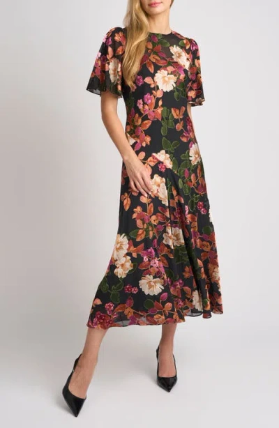 Ted Baker Thera Floral Midi Dress In Black