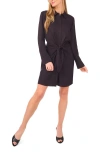 Ted Baker Tie Front Long Sleeve Mini Shirtdress In Black