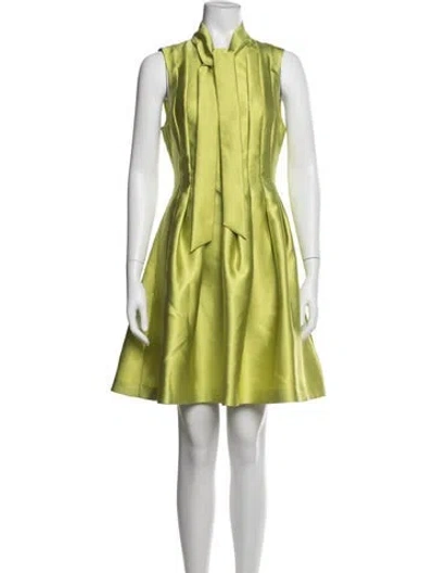 Pre-owned Ted Baker Tie Neck Mini Dress In Green