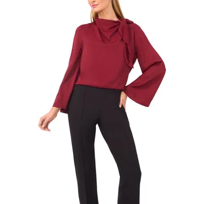 Ted Baker Tie Neck Twill Top In Burgundy