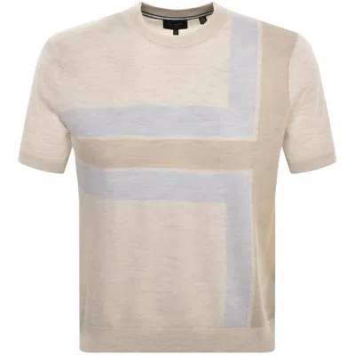 Ted Baker Mens Taupe Tiltz Colour Block-print Wool T-shirt In Beige