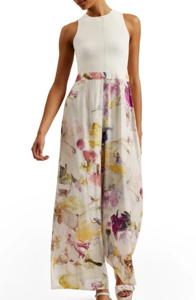 TED BAKER TIRSSO FLORAL RIB BODICE JUMPSUIT
