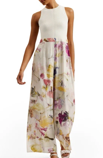 Ted Baker Tirsso Floral Rib Bodice Jumpsuit In White
