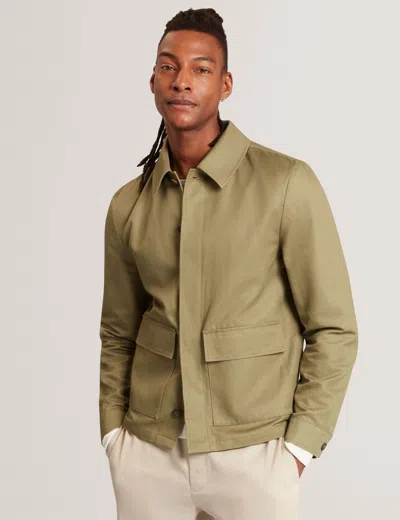 Ted Baker Trennt Lightweight Cotton Linen Utility Jacket In Olive