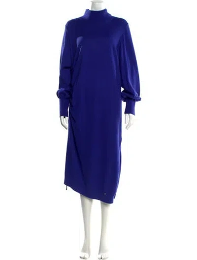 Pre-owned Ted Baker Turtleneck Midi Length Dress In Blue