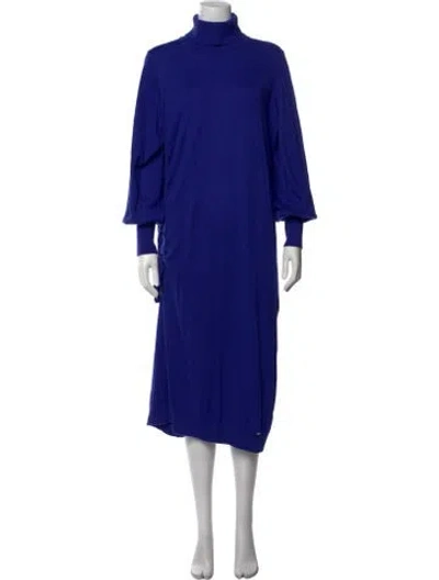 Pre-owned Ted Baker Turtleneck Midi Length Dress In Blue