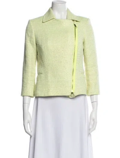 Pre-owned Ted Baker Tweed Pattern Biker Jacket In Green