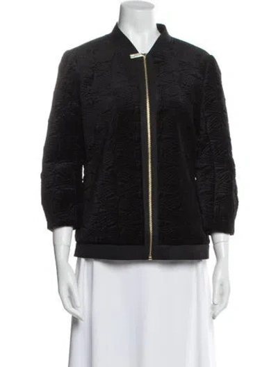 Pre-owned Ted Baker Tweed Pattern Faux Fur Jacket In Black