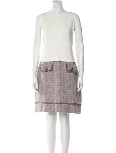 Pre-owned Ted Baker Tweed Pattern Knee-length Dress In White