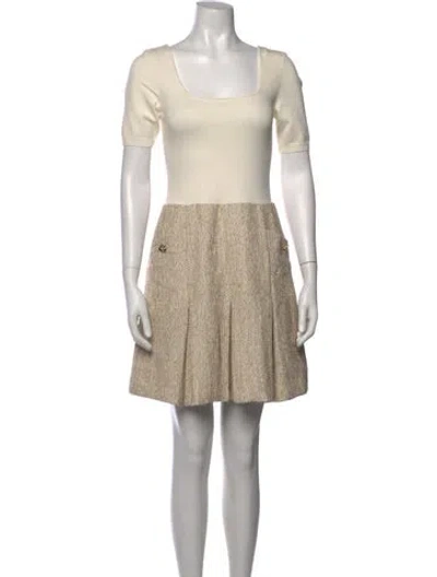 Pre-owned Ted Baker Tweed Pattern Mini Dress In Neutrals